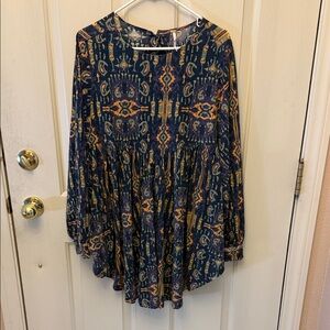 Free People Blue and Orange Patterned Tunic